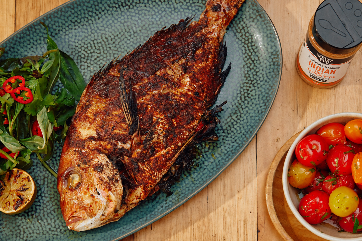 Mumbai Tikka Whole Fish with Street BBQ Indian